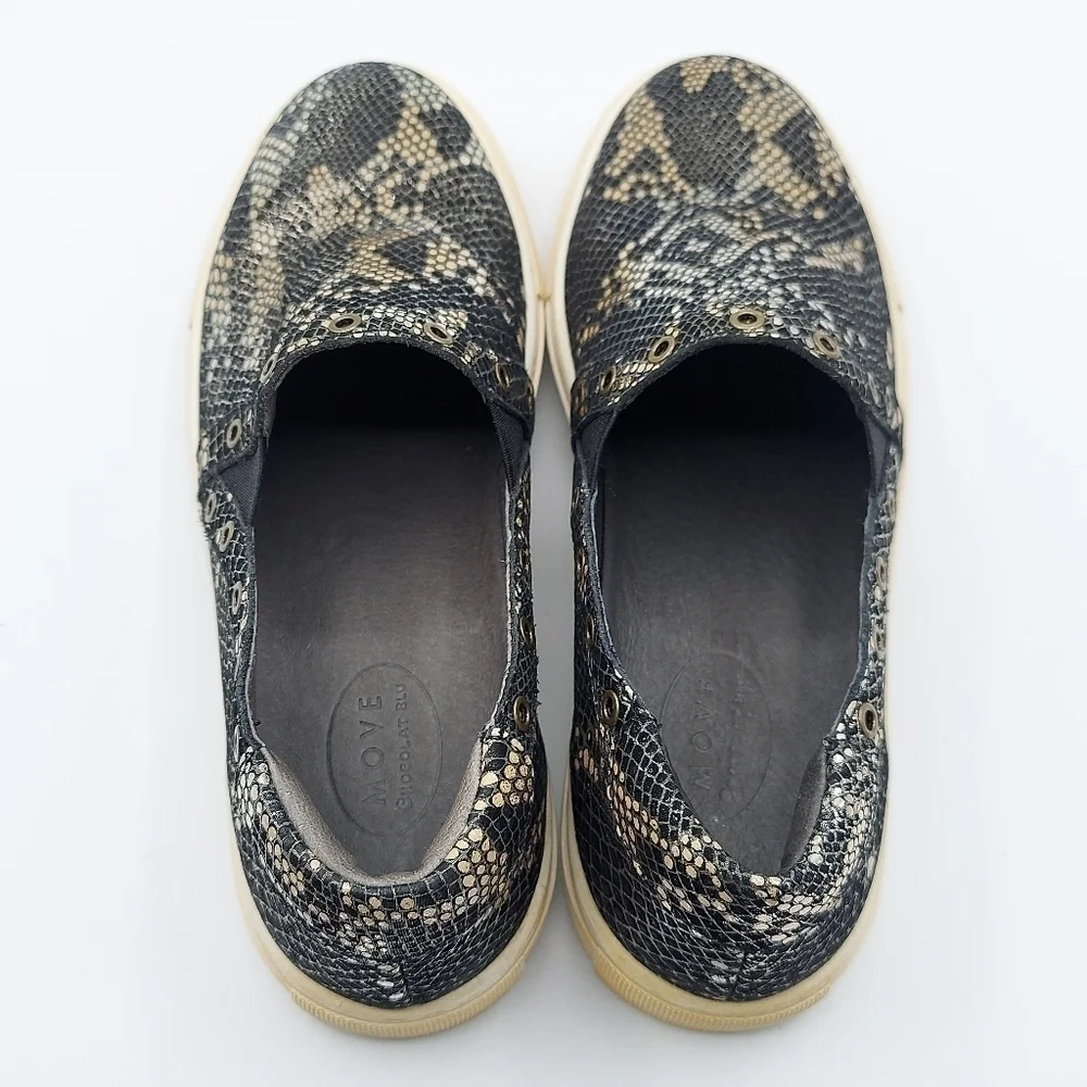 MOVE Chocolat Blu Neve Black Gold Snake Print Leather Slip-On Sneaker Size 6/36